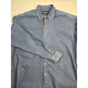 Vintage Ralph Lauren Shirt Mens XL Blue Denim Blaire Button Down Long Sleeve